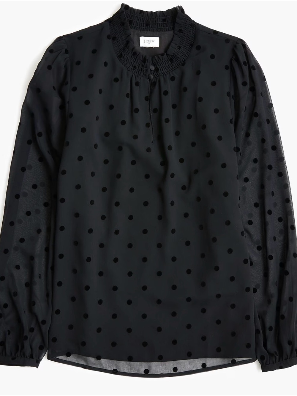 J.Crew Smocked Keyhole Flocked Dot
Blouse Black Sheer Long Sleeve
Medium